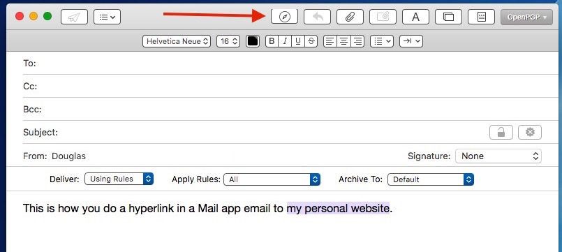 How to hyperlink in mail app on mac shortcut
